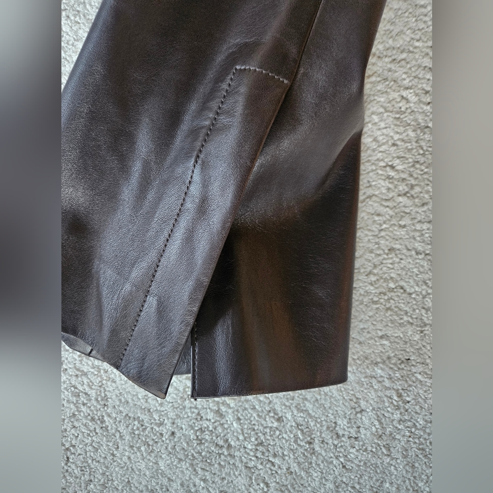 VTG DANA BUCHMAN Chocolate Brown Leather Pants | SZ 6P - Picture 6 of 12